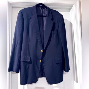 HICKEY FREEMAN Nordstrom Canterbury Wool Navy 2 Gold Button Blazer Size 43 Long